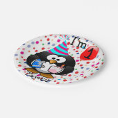 Gepersonaliseerde Cartoon Pinguïn 1e verjaardagsfe Papieren Bordje (Gekanteld)