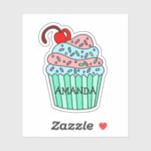 Gepersonaliseerde Cartoon Roze en Blauwe Cupcake Sticker (Vel)