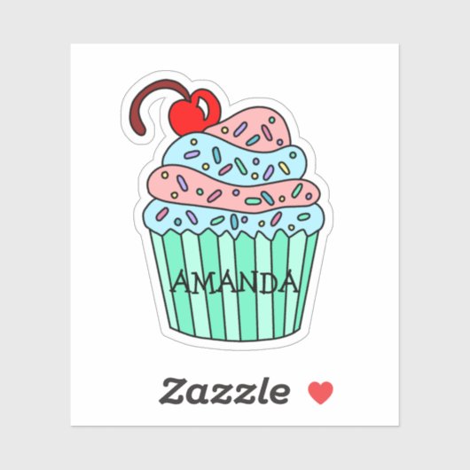 Gepersonaliseerde Cartoon Roze en Blauwe Cupcake Sticker (Vel)