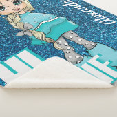 Gepersonaliseerde Cartoon stijl Meisje met Glitter Sherpa Deken (3/4)