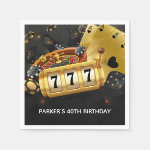 Gepersonaliseerde Casino Night Party Zwart Goud Servet