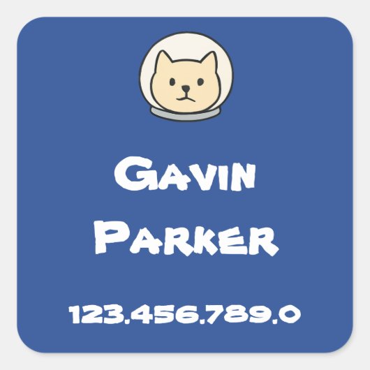 Gepersonaliseerde Cat Astronaut Naam Label Sticker (Voorkant)