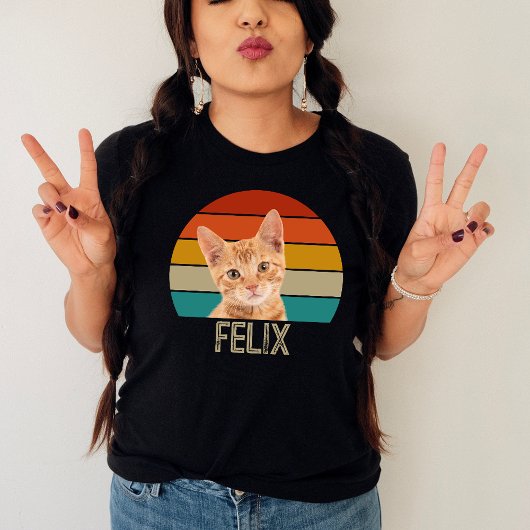 Gepersonaliseerde  Cat Custom Retro Pet Foto Tri-Blend Shirt