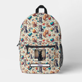 Gepersonaliseerde Cat Day Bag Voeg naam en foto to Bedrukte Rugzak
