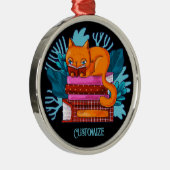 Gepersonaliseerde Cat goedgekeurde boeken Metalen Ornament (Rechts)