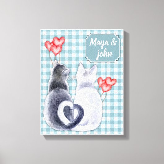 Gepersonaliseerde Cat Love Uitgerekt Canvas Print (Voorkant)