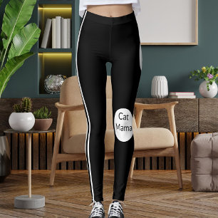 Gepersonaliseerde Cat Mama Wit Zwart Gestreept Sti Leggings