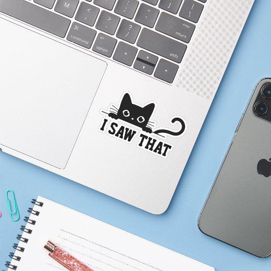 Gepersonaliseerde Cat Meme Sticker, ik zag dat Sticker (Laptop met iPhone)