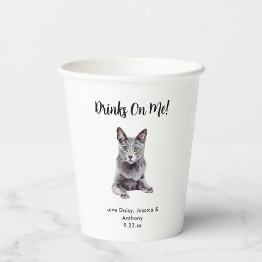 Gepersonaliseerde Cat Wedding Papieren Bekers (Achterkant)