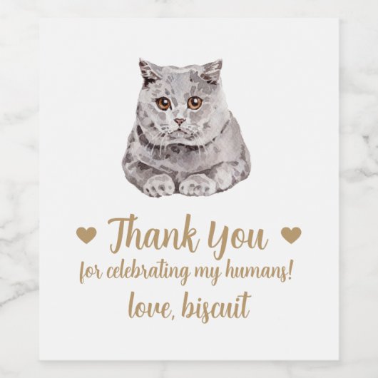 Gepersonaliseerde Cat Wedding Wijn Etiket (Enkel label)