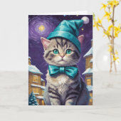 Gepersonaliseerde  Cat Xmas Kaart (Gele Bloem)
