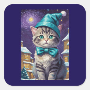 Gepersonaliseerde  Cat Xmas Vierkante Sticker