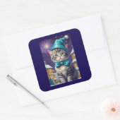 Gepersonaliseerde  Cat Xmas Vierkante Sticker (Envelop)