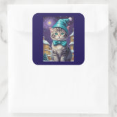 Gepersonaliseerde  Cat Xmas Vierkante Sticker (Tas)