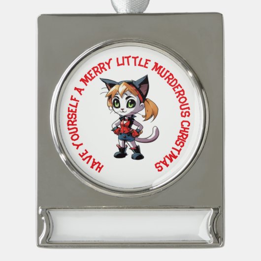 Gepersonaliseerde Catley Quinn Moorddadige Kerstmi Verzilverd Banner Ornament (Voorkant)