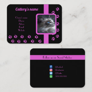 Gepersonaliseerde Cattery Business Zwart en Roze Visitekaartje