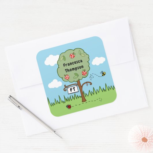 Gepersonaliseerde Celebration Tree Kind Vierkante Sticker (Envelop)