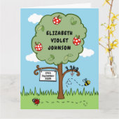 Gepersonaliseerde Celebration Tree Pasgeboren Nieu Kaart (Gele Bloem)