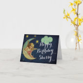 Gepersonaliseerde Celestial Moon Verjaardag Kaart (Gele Bloem)