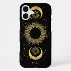 Gepersonaliseerde Celestial Sun Moon Stars Zwart G iPhone 16 Plus Hoesje