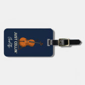 Gepersonaliseerde cello script monogram muzikant bagagelabel (Voorkant horizontaal)