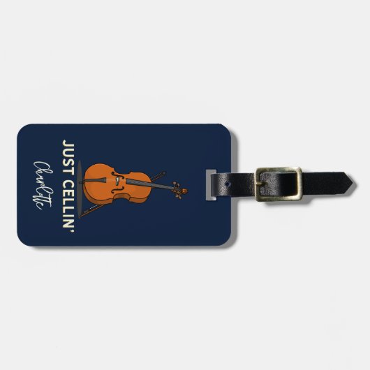 Gepersonaliseerde cello script monogram muzikant bagagelabel (Voorkant horizontaal)