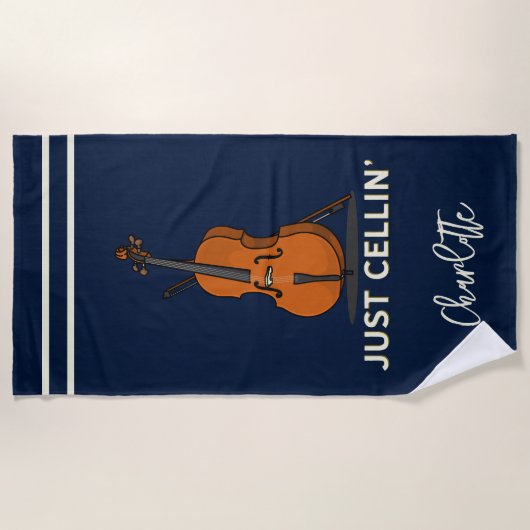 Gepersonaliseerde cello script monogram muzikant strandlaken (Voorkant)