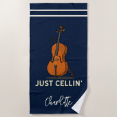 Gepersonaliseerde cello script monogram muzikant strandlaken (Voorkant)