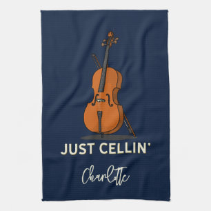 Gepersonaliseerde cello script monogram muzikant theedoek