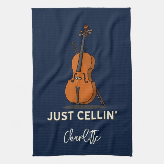 Gepersonaliseerde cello script monogram muzikant theedoek (Verticaal)
