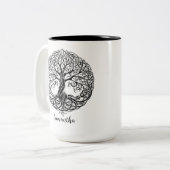 Gepersonaliseerde Celtic Tree Mok, Schotse geschen Tweekleurige Koffiemok (Voorkant links)