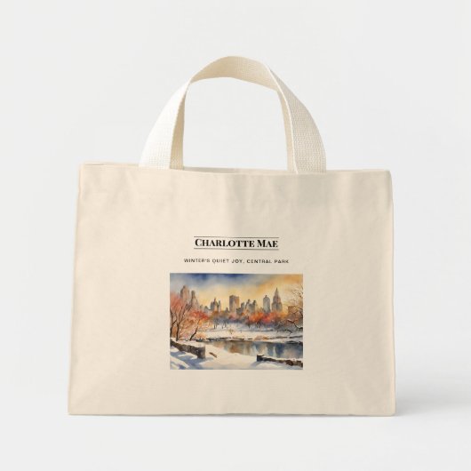 Gepersonaliseerde Central Park Snow Scene Canvas t Mini Tote Bag (Voorkant)
