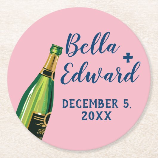 gepersonaliseerde champagne bruiloft onderzetter D (Voorkant)