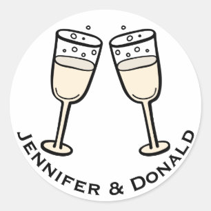Gepersonaliseerde Champagne Glas Zwart & Wit Bruil Ronde Sticker