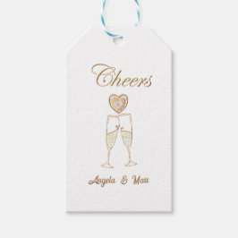 Gepersonaliseerde champagneglazen en harten cadeaulabel