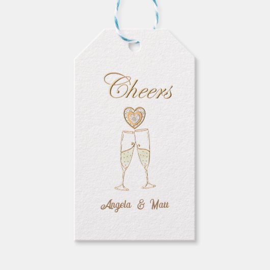Gepersonaliseerde champagneglazen en harten cadeaulabel (Voorkant)