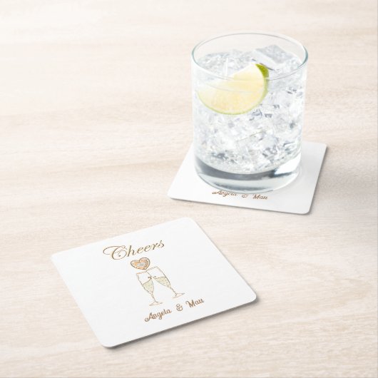 Gepersonaliseerde champagneglazen en harten kartonnen onderzetters (Insitu)