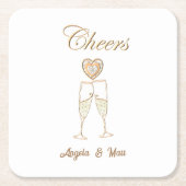 Gepersonaliseerde champagneglazen en harten kartonnen onderzetters (Voorkant)