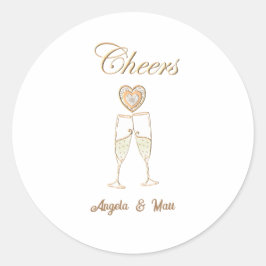 Gepersonaliseerde champagneglazen en harten ronde sticker