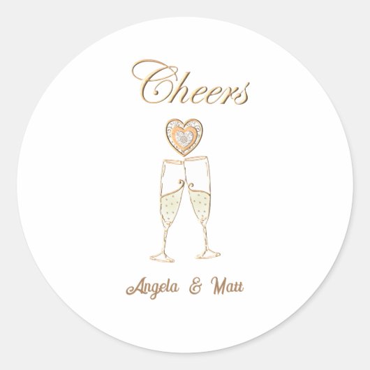 Gepersonaliseerde champagneglazen en harten ronde sticker (Voorkant)