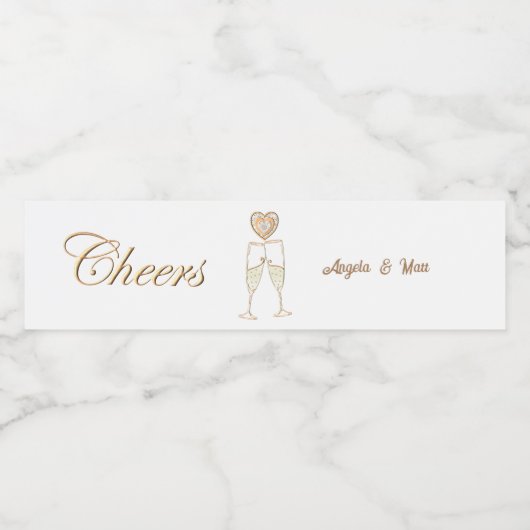 Gepersonaliseerde champagneglazen en harten waterfles etiket (Enkel label)