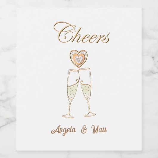 Gepersonaliseerde champagneglazen en harten wijn etiket (Enkel label)