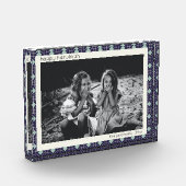 Gepersonaliseerde Chanoeka Decor Blauwe Retro Geom Fotoblokken (Links)