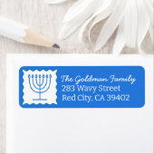 Gepersonaliseerde Chanoeka Menorah Blue Retour Adr Etiket (Insitu)