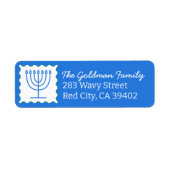 Gepersonaliseerde Chanoeka Menorah Blue Retour Adr Etiket (Voorkant)