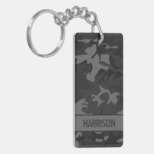 Gepersonaliseerde Charcoal Gray Camo Sleutelhanger (Voorkant Links)