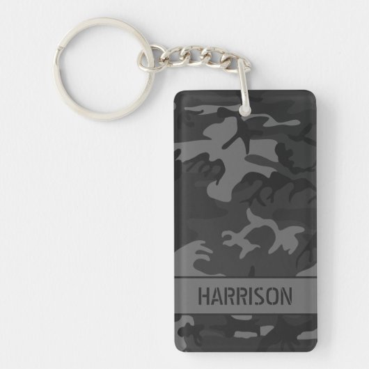 Gepersonaliseerde Charcoal Gray Camo Sleutelhanger (Voorkant)