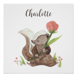Gepersonaliseerde "Charlotte" Waterverf Skunk & Fl Perfect Poster