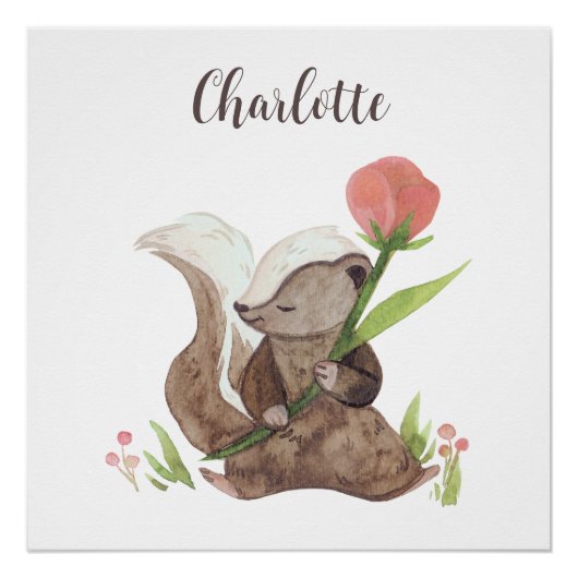 Gepersonaliseerde "Charlotte" Waterverf Skunk & Fl Perfect Poster (Voorkant)