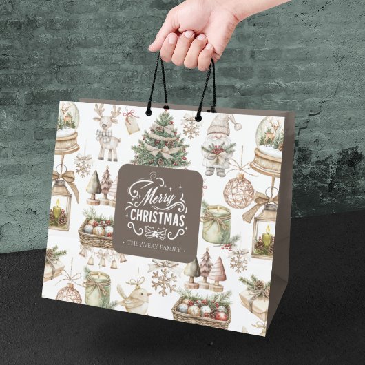 Gepersonaliseerde Charmante Winter Scene Groot Cadeauzakje